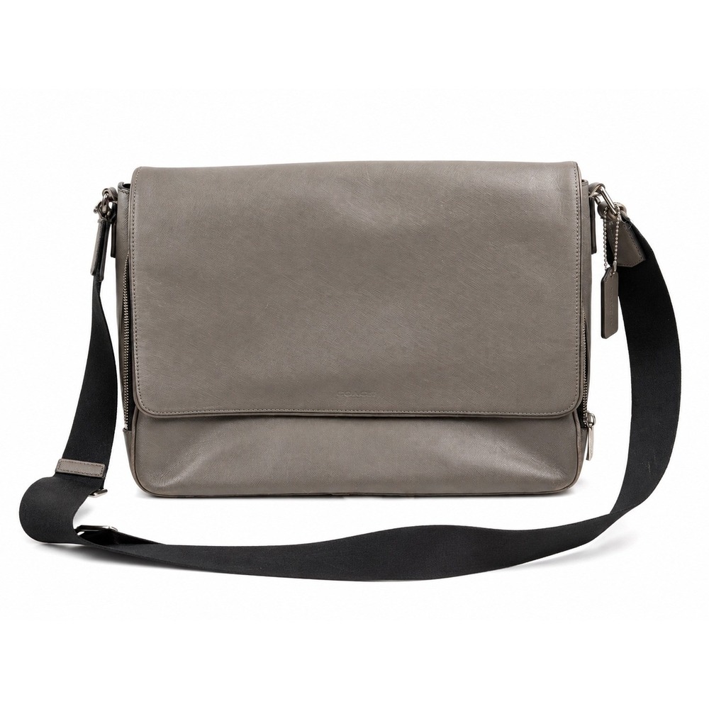Coach Gray Pebbled Saffiano Leather Messenger Laptop Briefcase Work Bag Unisex